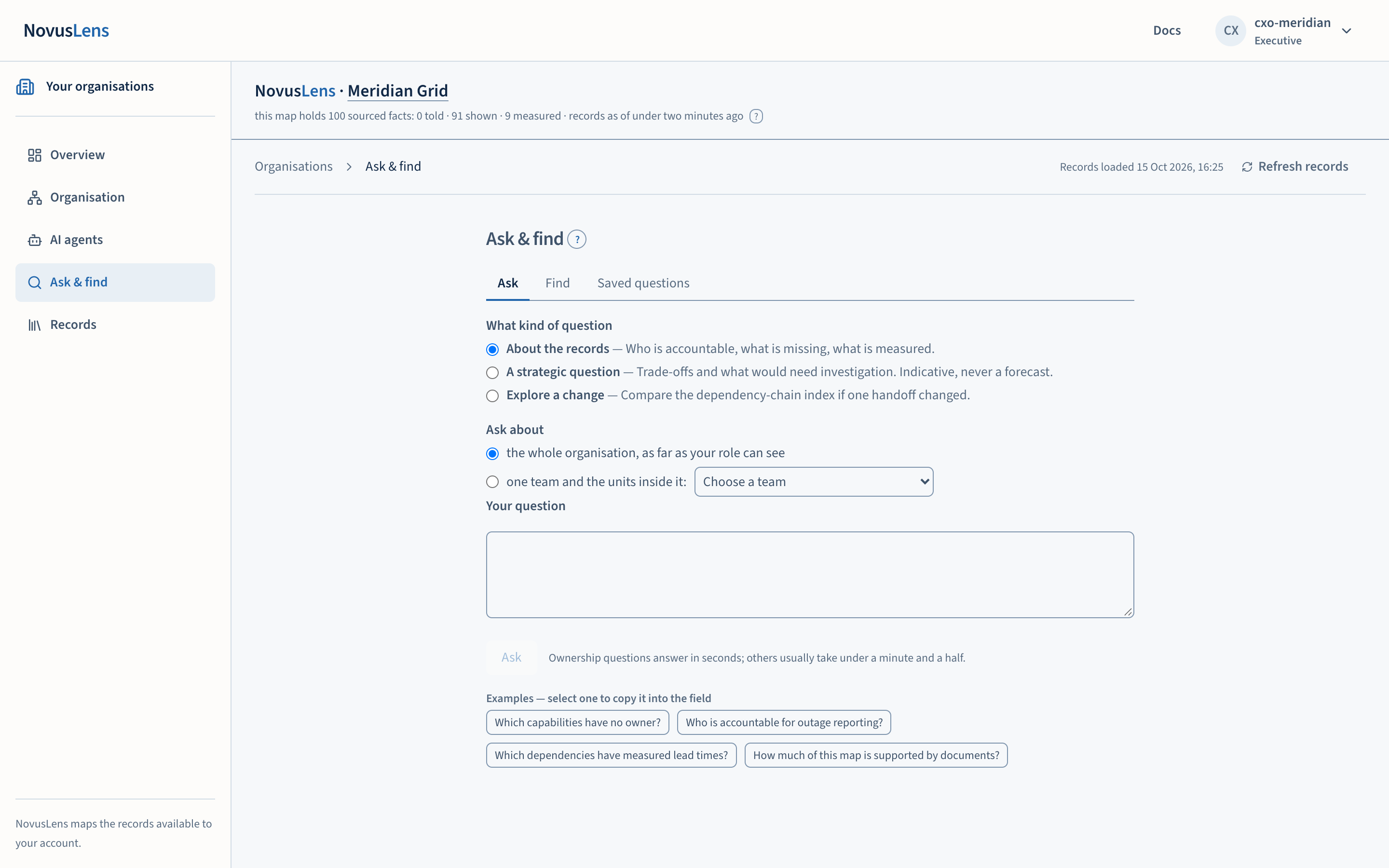 Ask & find: a question in your own words, Find for a record by name, Saved questions to return to.